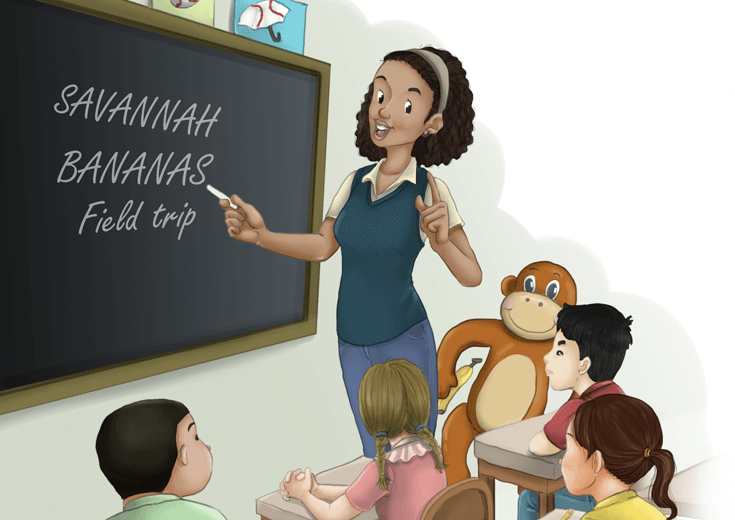 A teacher explaining the field trip to Bananas stadium to her students.