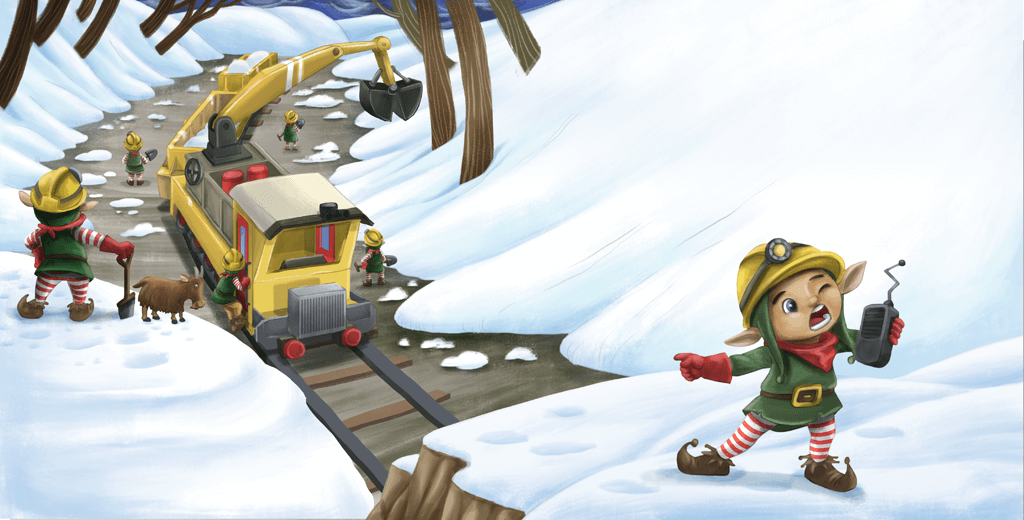 Troop of elves clearing the railway from avalanche.