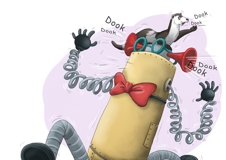 A robot and an otter dancing to music.