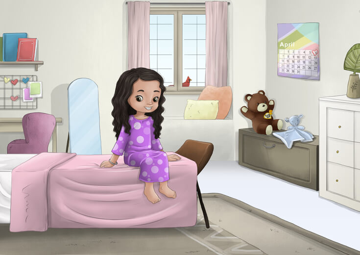 Sikh girl with long hair waking up with a smile.