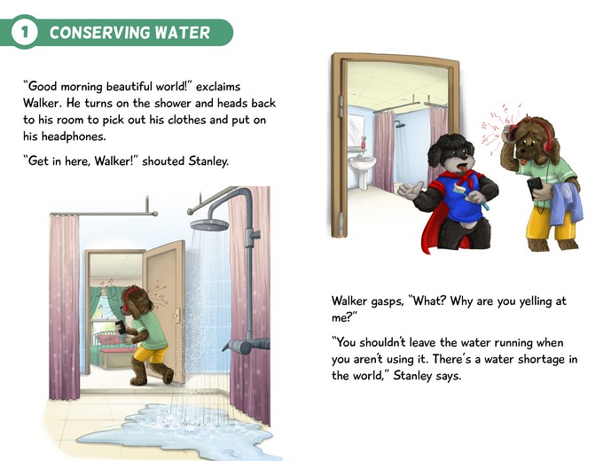 Stanley explaining ways to save water.