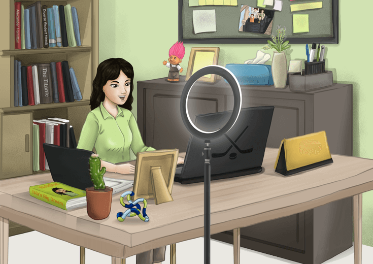 Teacher conducting an online class on Zoom.