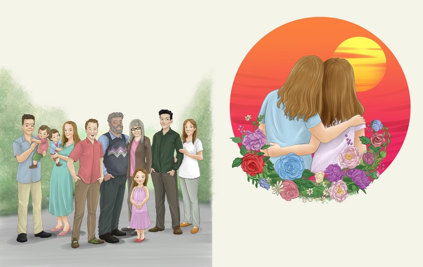 An extended family portrait with grandparents.