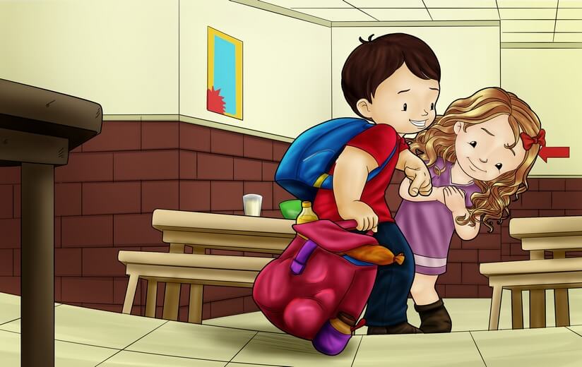 A boy and a girl getting ready to go home after the performance.