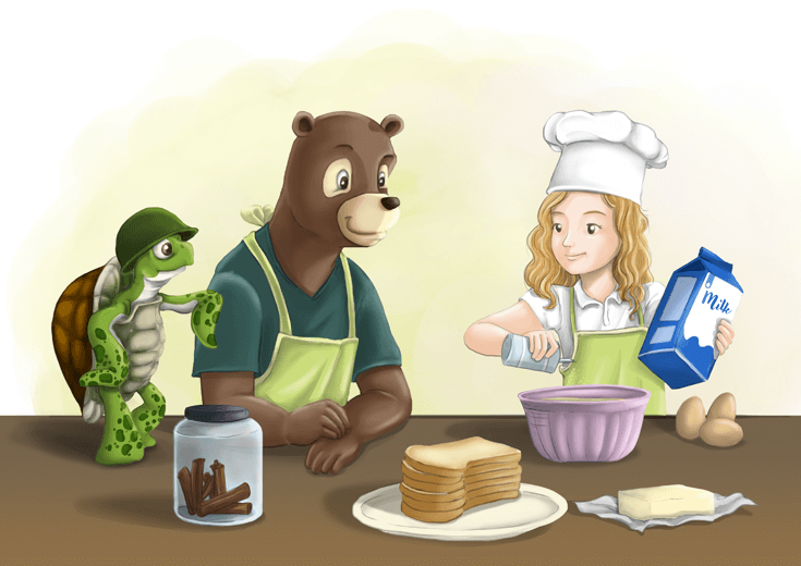 Ava and her helpers preparing dough.