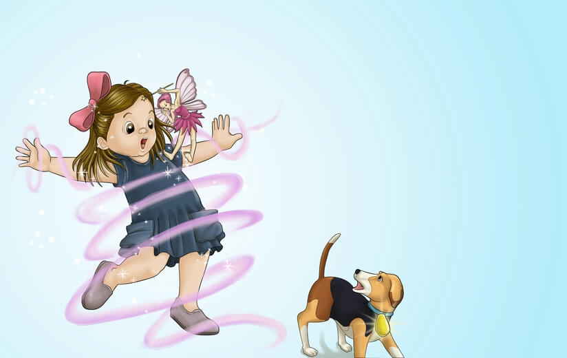 A fairy magically changing the girl's clothes.