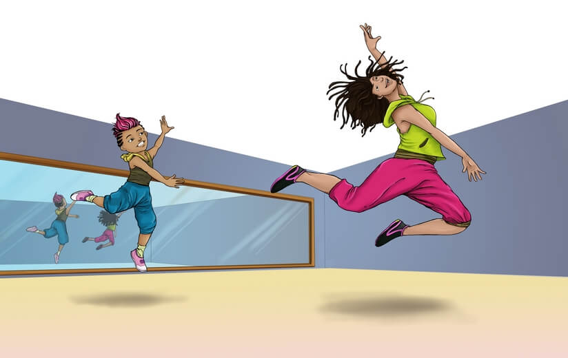 A girl practicing her routine for a dance competition.