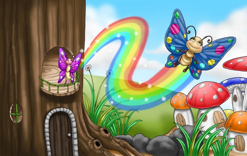 A colorful butterfly is happy after embracing her unique multicolored appearance.