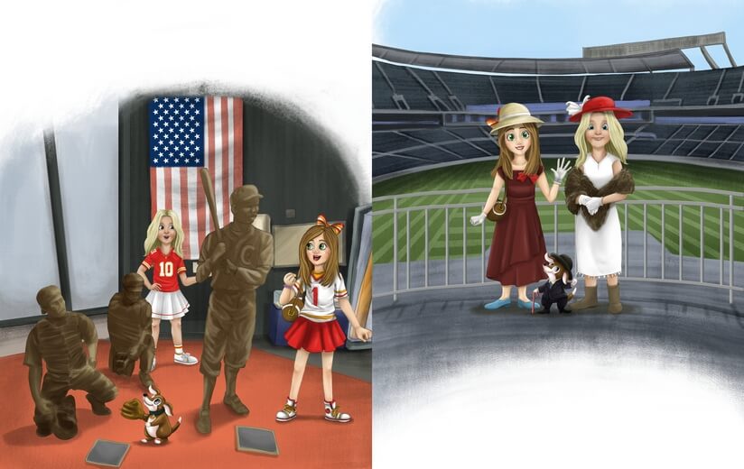 Freddie and her friend viewing exhibits at the Negro Leagues Baseball Museum.