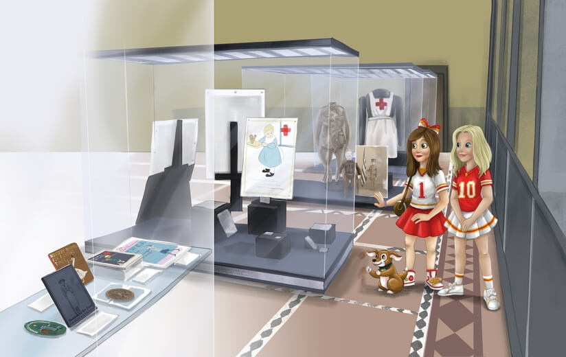 Freddie and her friend looking at exhibits in the National WWI Museum and Memorial.