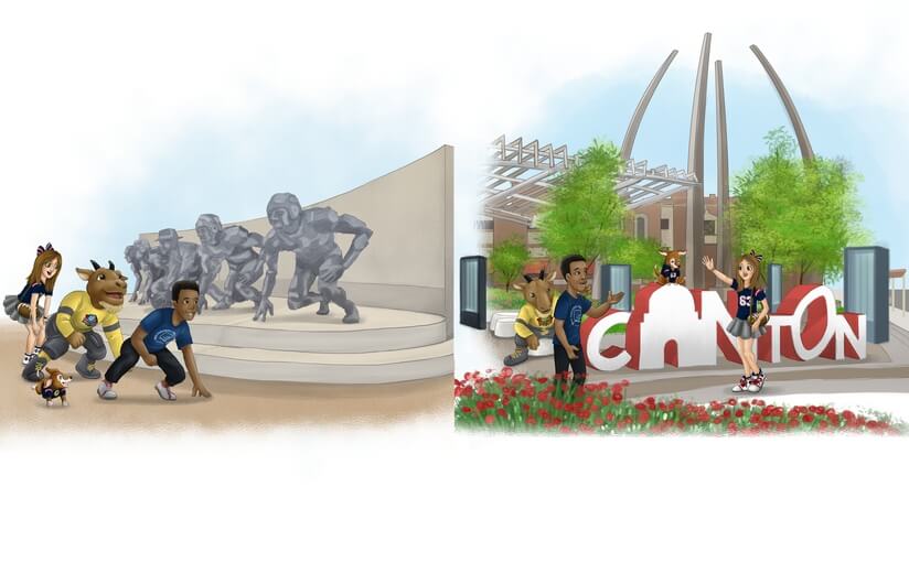 Freddie and her friends exploring different well-known locations in Canton, Ohio.