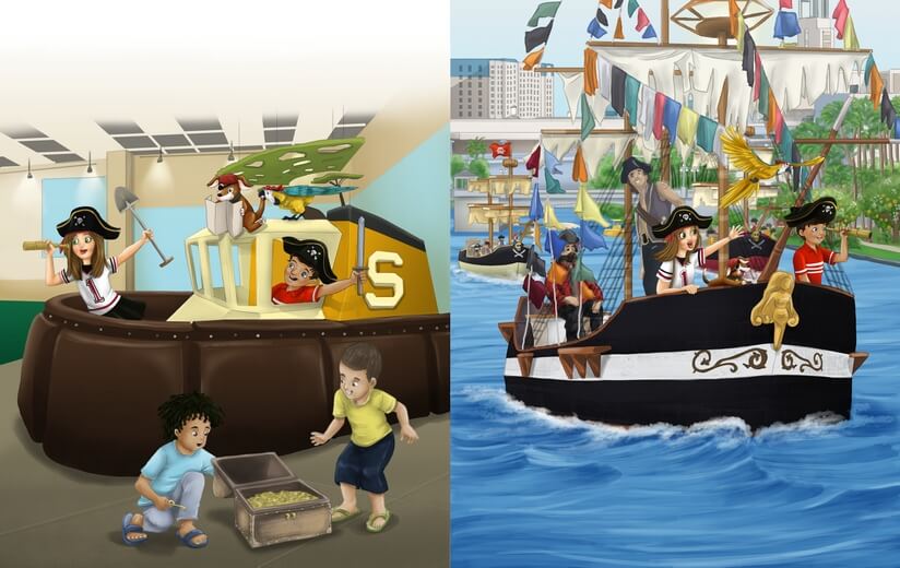 A girl and her friend on a ship during the Gasparilla Pirate Fest.