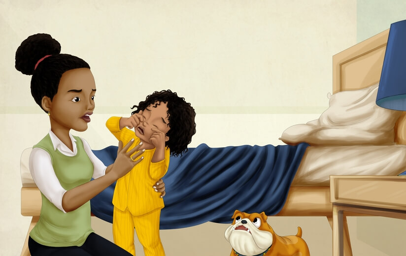 A girl telling her mother about her swollen and painful eyes.