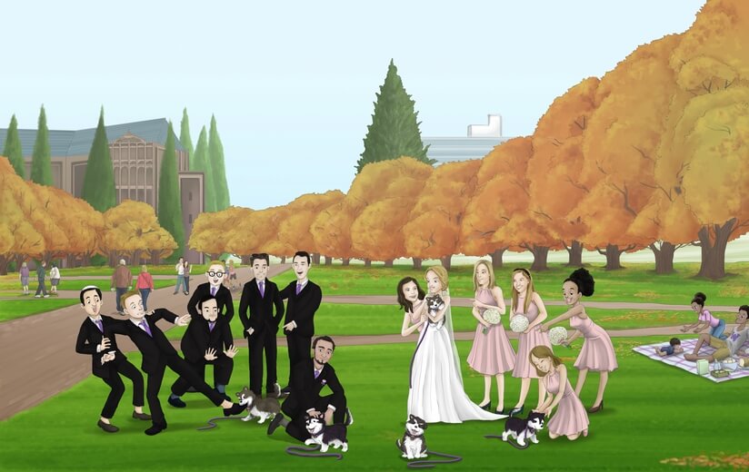 Puppies disrupting a wedding photo shoot.