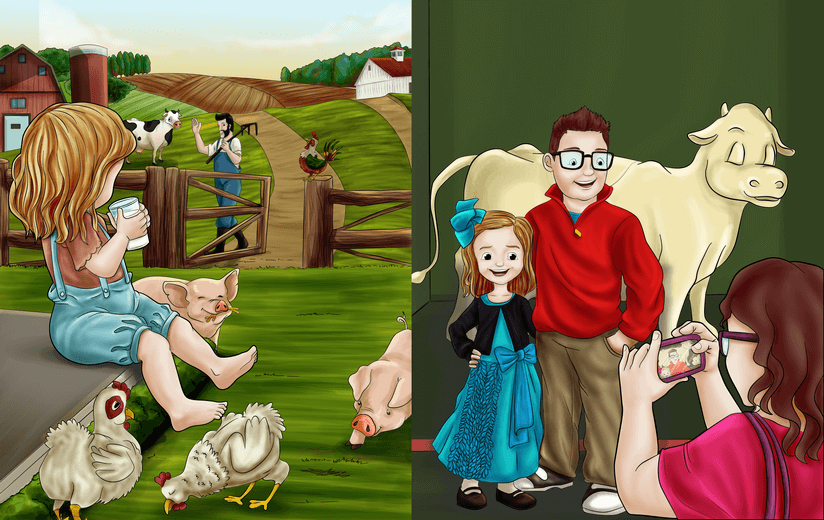 Children posing with the winner of the cow contest at the Iowa State Fair.