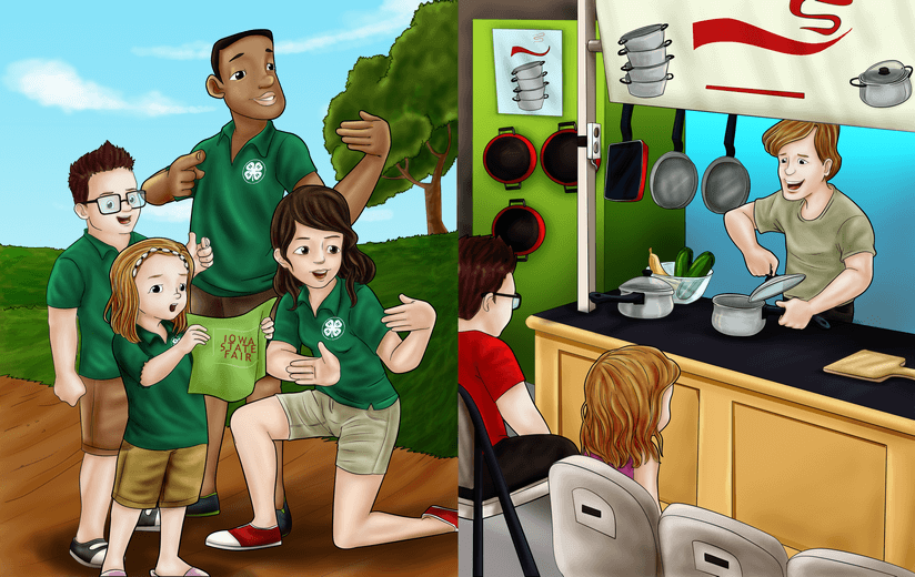 Children watching a cooking demonstration at the Iowa State Fair.