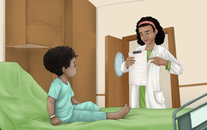 A doctor explaining to a boy how phone addiction and inactivity are impacting his health.
