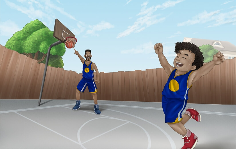 A boy and his parents committing to a healthier lifestyle and less screen time.