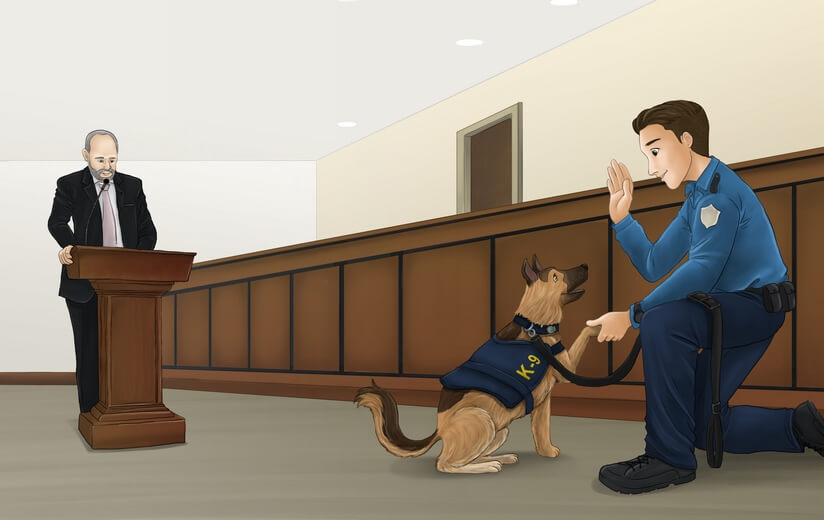 Lou and his dog partner being sworn in as police officers.