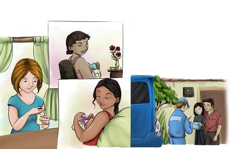 Different mothers demonstrating various ways to prepare breast milk.