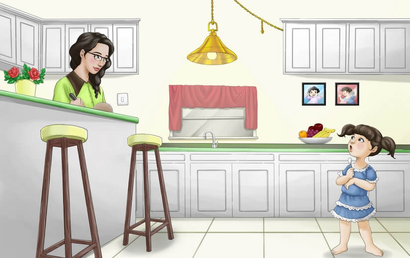 A girl asking her mother if she's ready to tuck her into bed.