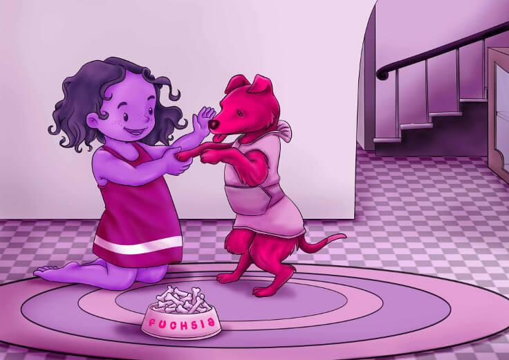 Girl preparing food for her dog in a bowl.