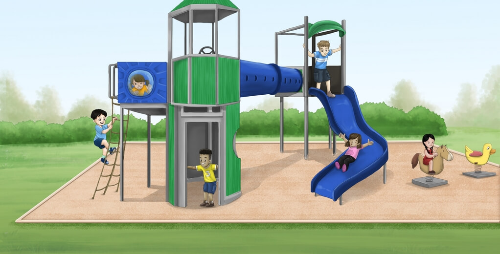 Children from different ethnic backgrounds enjoying playtime in a playground.