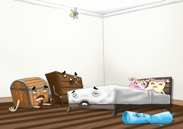 Bedroom objects appearing tired after a day of activities.