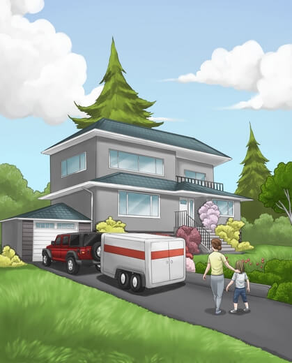 A mother and daughter moving into their new house.