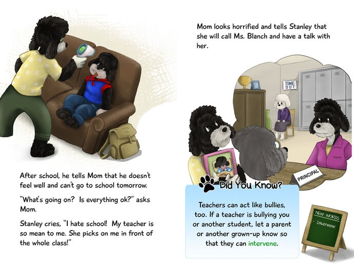 A mother speaking with a school principal about a teacher's bullying.