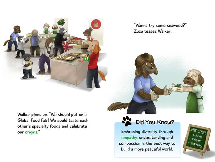 Dog students being introduced to various cultural cuisines.