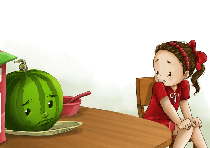 A girl who loves red refuses to eat watermelon because it's green.