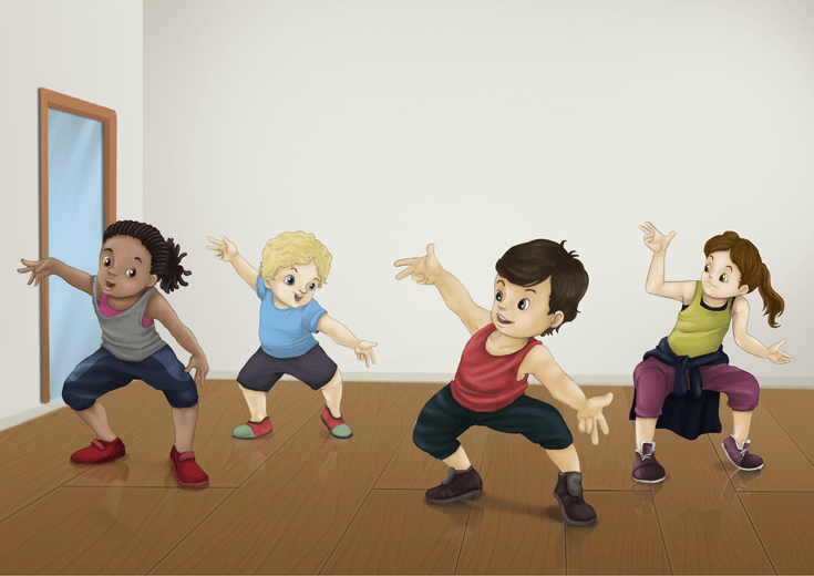 A boy and his friends attending a dance lesson.