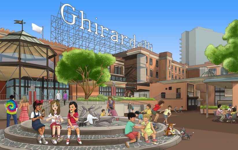 Freddie and her friends enjoying ice cream in Ghirardelli San Francisco