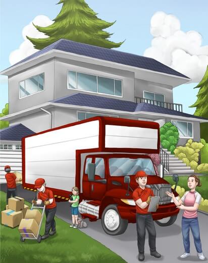 A girl and her mother moving to their new house