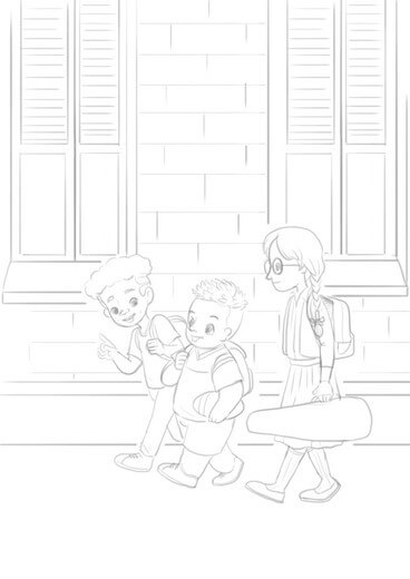 Rough sketch of the scene — composition and character placement worked out before committing to line.