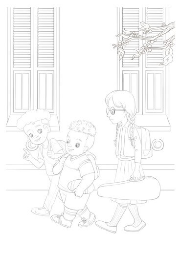Clean line art after author feedback — approved before color began.