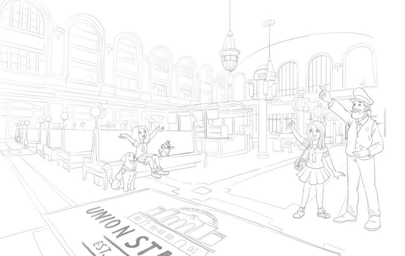 With such a complex background, multiple photo references were used to create an illustration that closely resembles the actual location.