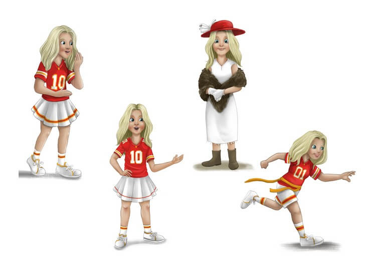 Finalized character consistency sheet for Julie, used as reference to keep her proportions, expressions, and outfit identical across all 38 pages.