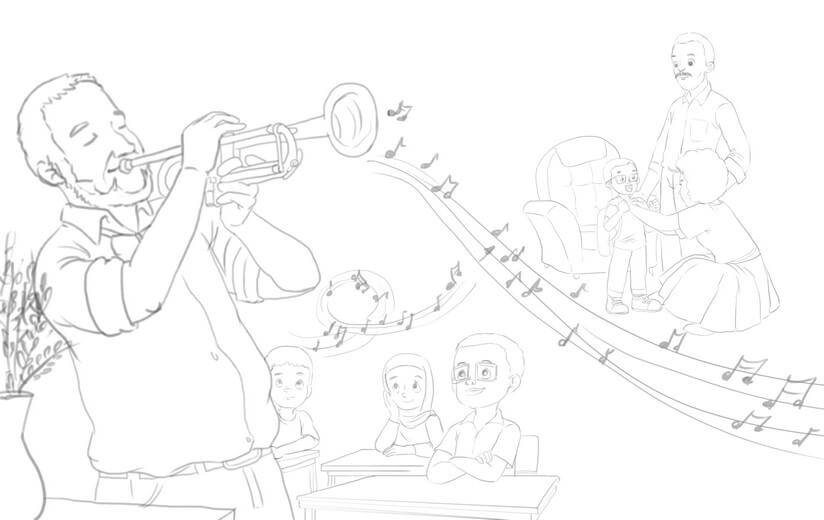 Rough sketch stage for the opening classroom spread, blocking composition and character placement based on the author's illustration guide.