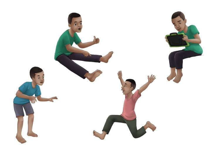 Nicholas's character sheet — developed from photo references provided by Susan, which grounded his design in something real before a single spread was illustrated. Getting his specific expressions and proportions right was essential for a story that depends on readers recognizing this particular child.
