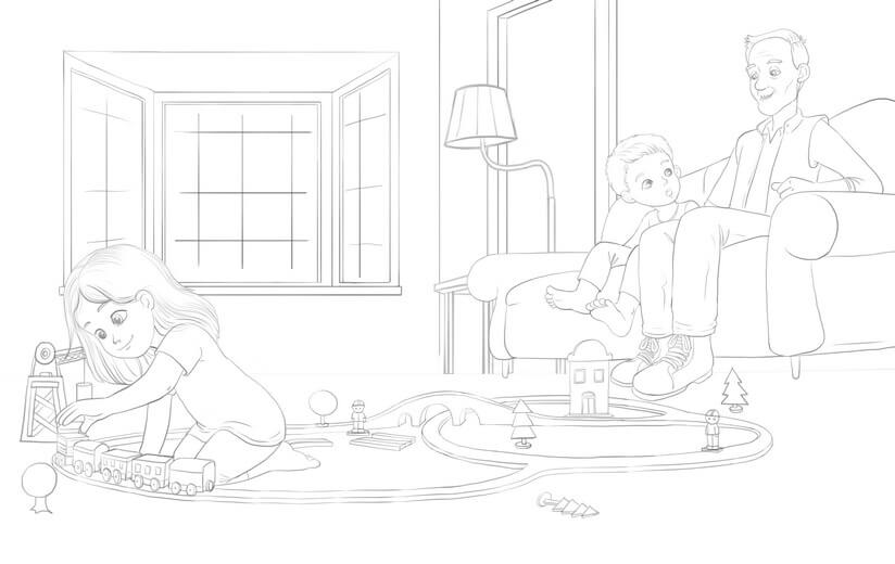 Final line art incorporating the author’s feedback, with carefully chosen toy details that young readers can easily relate to.
