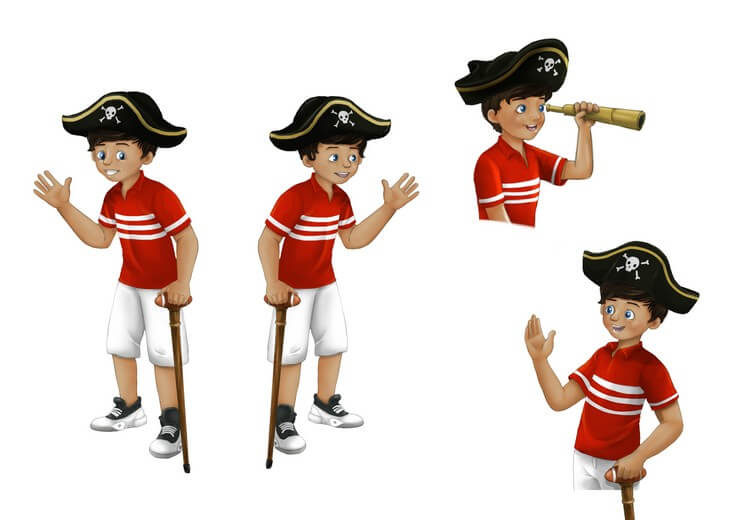 Frederico's character sheet locks in the proportions, expressions, and wardrobe details specified by the author, establishing a consistent anchor for a new character who needed to feel like a Tampa Bay local from his very first appearance.