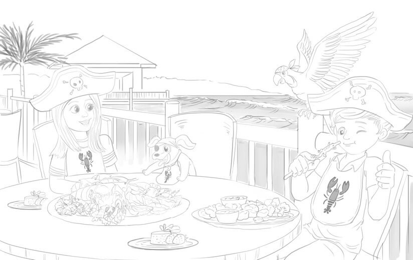 Clean line art incorporating the author's feedback on details and accuracy, submitted for a second approval before color begins.