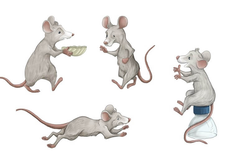 Ron's character design centered on solving a specific problem: making a rat read as instantly approachable despite the image problem rats carry in children's media. The expressions and proportions developed here carried him through every later page.
