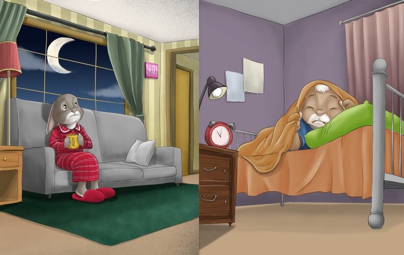 Final colored spread, the palette chosen to carry the emotional weight of the scene without overwhelming young readers.