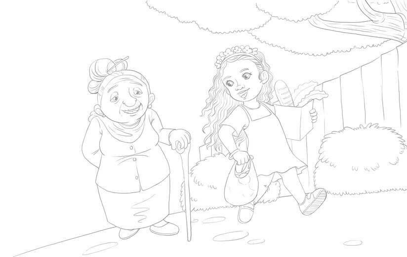 Refined line art was created for another round of approval before moving on to the coloring phase.