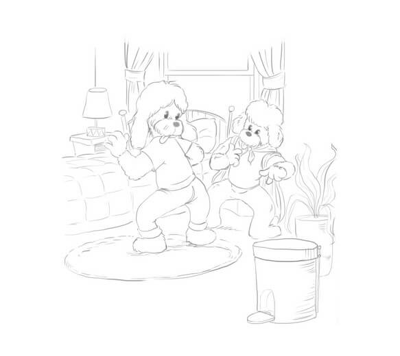 Initial rough sketch of the scene where Walker decides to donate his old jeans, created based on the author’s manuscript.