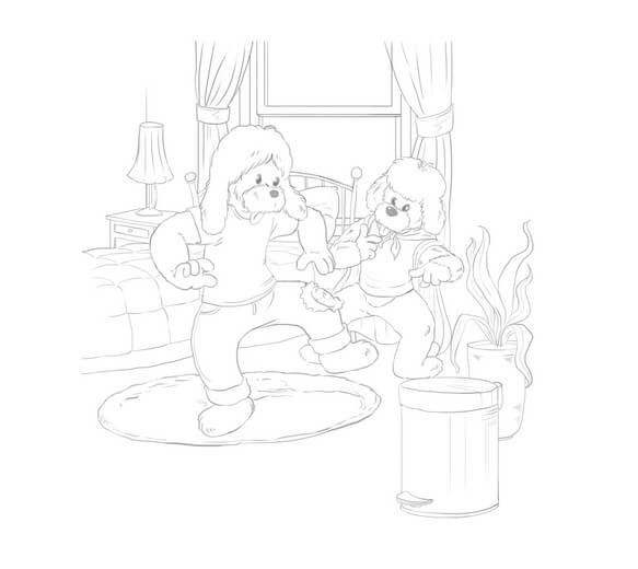 Clean line art incorporating the author’s feedback on the rough sketch while remaining faithful to the manuscript.