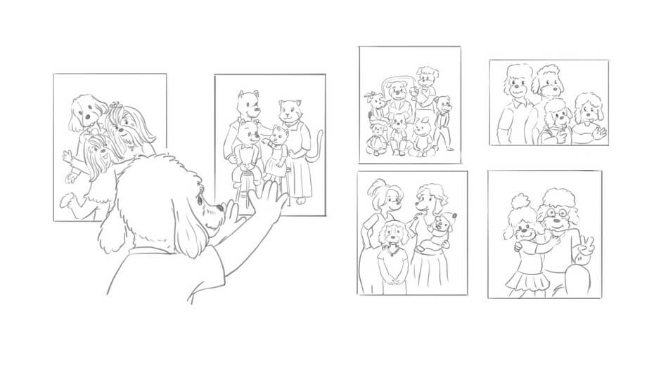 Rough sketch of a portrait scene introducing the concept of diversity to the series.
